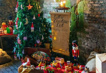 Christmas tree display with naughty and nice list